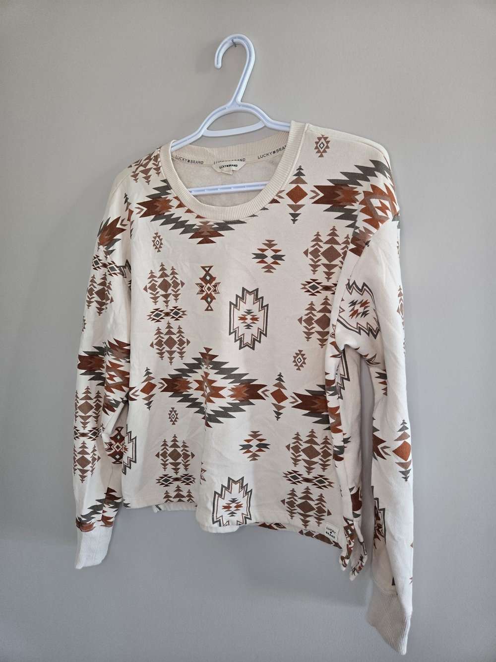 Lucky Brand cream southwestern sweatshirt with brown & rust print, medium, new - Picture 2 of 5